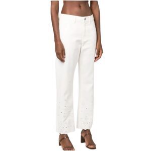 STAUD Noemie eyelet-embroidered straight jeans White Size 14